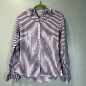 Banana Republic Womens Non-Iron Fitted Striped Button Down Shirt Purple White 2